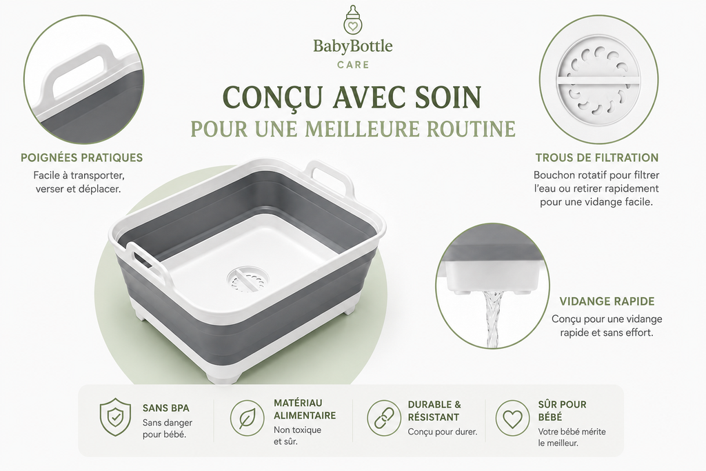 Bassin de Lavage Pliable avec Égouttoir